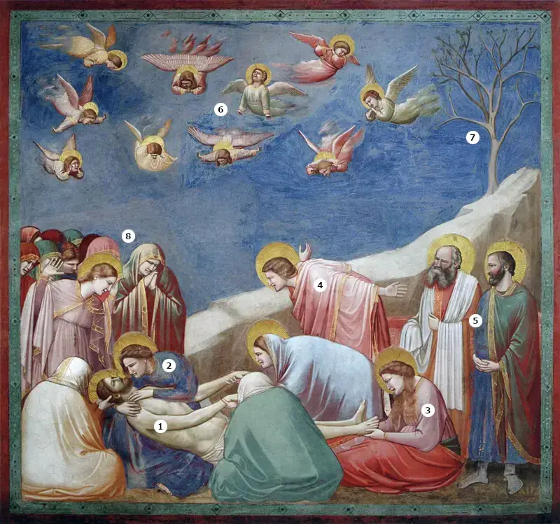 Lamentation in Detail with Annotations (The Mourning of Christ) Giotto